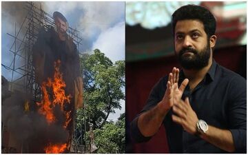 WHAT! Jr NTR's Big Cut-Out Set On Fire Outside Hyderabad Theatre During Devara Screening - WATCH 