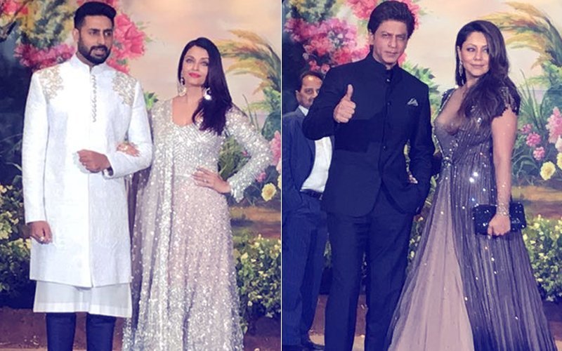 हाथों में हाथ डालकर शाहरुख गौरी और ऐश्वर्या अभिषेक पहुंचे सोनम के रिसेप्शन में