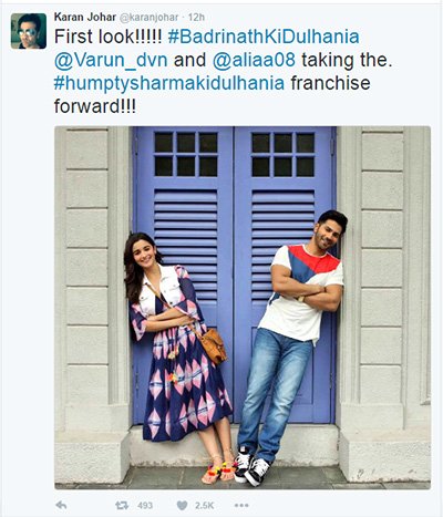 Karan Johar tweets Alia Bhatt and Varun Dhawan first looks in Badrinath Ki Dulhania .jpg