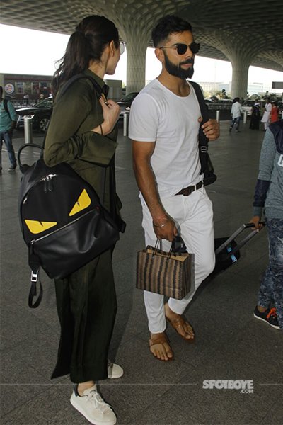 Virat Kohli and Anushka Sharma on their way to Yuvraaj Singh's wedding in Goa