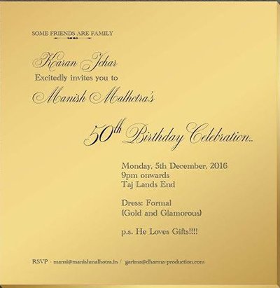 karan johar invite for manish malhotra birthday