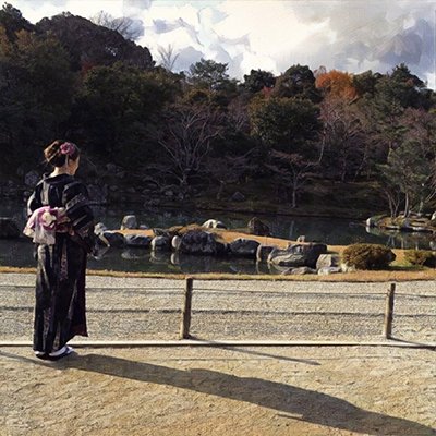a samurai in japan enjoying the lake