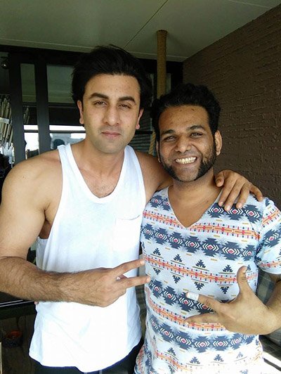 ranbir kapoor snapped on the sets of sanjay dutt biopic