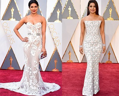 priyanka chopra in white gowns at the oscars in 2016 and 2017