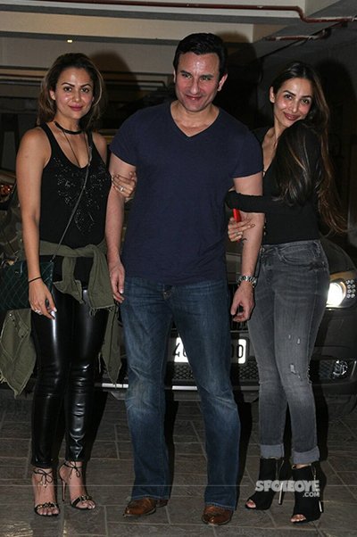 amrita arora saif ali khan and malaika arora spotted at saif kareena party