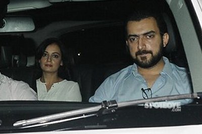 dia mirza with husband spotted at phillauri screening