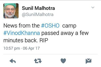 sunil malhotra osho speading rumours of vinod khanna death