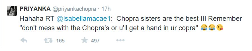 priyanka s tweet on chopra sisters