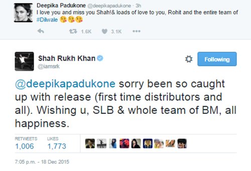 srk and deepika s tweets