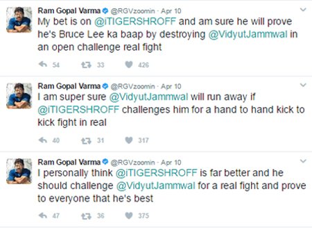 ram gopal verma drunk tweeting about vidyut jamwal and tiger shroff and sarcastically praising them