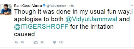ram gopal verma says sorry for causing the irritation to tiger and vidyut
