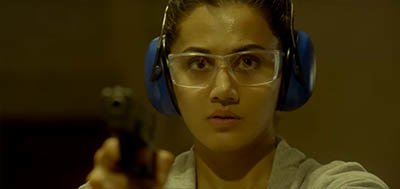 taapsee pannu with a gun while training to be a spy in a still from naam shabana