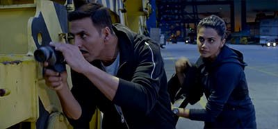 taapsee pannu and akshay kumar in an action scene from naam shabana