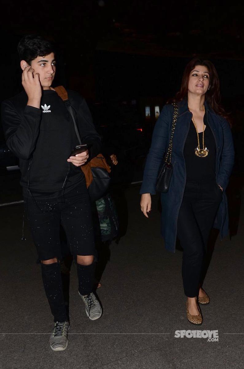 twinkle khanna with aarav at the airport