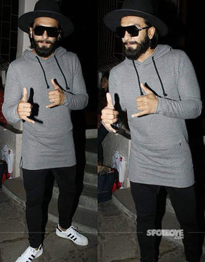 ranveer singh snapped in bandra in a grey t-shirt and hat
