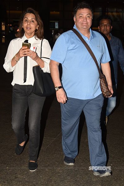 neetu and rishi kapoor snapped at the mumbai airport returning from Dubai