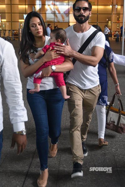 happy family shahid kapoor with mira rajput and daughter misha at the airport