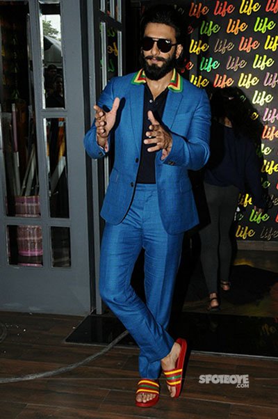 ranveer singh snapped in a ra multicolour colllar outfit