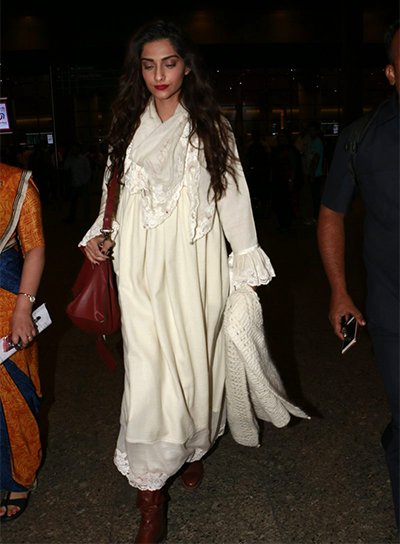 in a pashmina wool dress by pero sonam kapoor