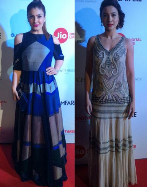 raveena tandon and gauhar khan at filmfare pre bash red carpet