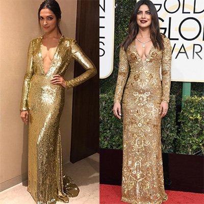 deepika priyanka both in similar golden gown