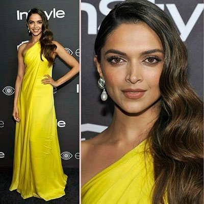 deepika padukone in yeellow at the golden globe awards 2017