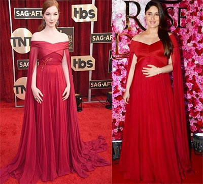 hollywood actress annalise and kareena kapoor in identical red gowns