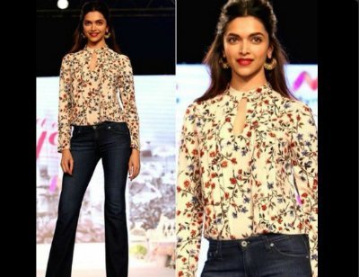 deepika padukone in a floral top and flared jeans