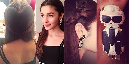 alia bhatt s heart shaped braid and karl lagerfeld and coco chanel inspired earrings