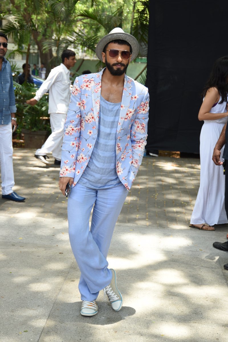 ranveer singh in cherry blossom print suit by sailex at dil dhadakne do brunch