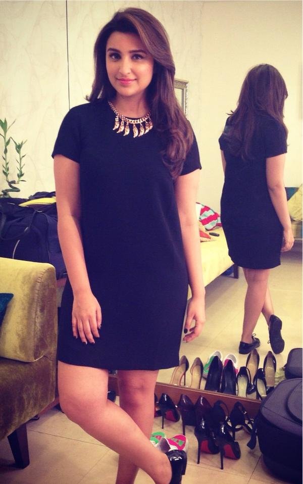 parineeti chopra in simple mango lbd and statement necklace at kill dil promotions