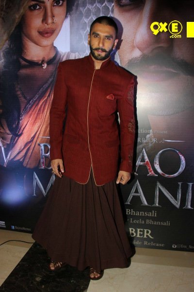 ranveer singh in anju modi dhoti skirt look at the launch