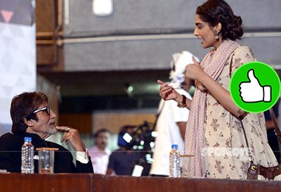 amitabh bachchan and sonam kapoor having a conversation while shooting for padman