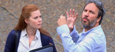 Director Denis Villeneuve with Amy Adams in Arrival Hollywood Movie