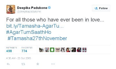 deepika tweet on tamasha new song