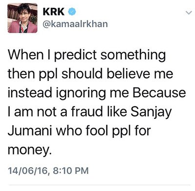 kamaal rashid khan tweet against jumaani