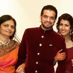 karan patel with his mother and wife ankita bhargava