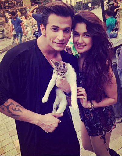 prince narula and yuvika choudhary with cat at a shoot in georgia