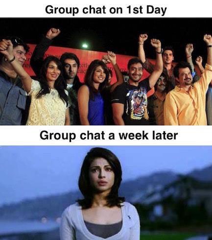 MEME: Group Chat On 1st day,Group Chat A Week Later