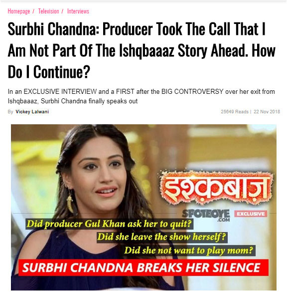 surbhi chnadana interview