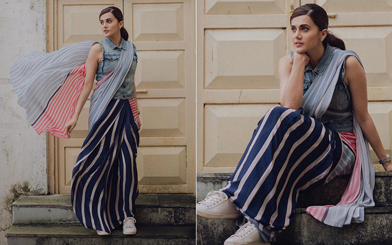 Taapsee Pannu In Saree And Denim Jacket Celebrity Outfits,, 45% OFF