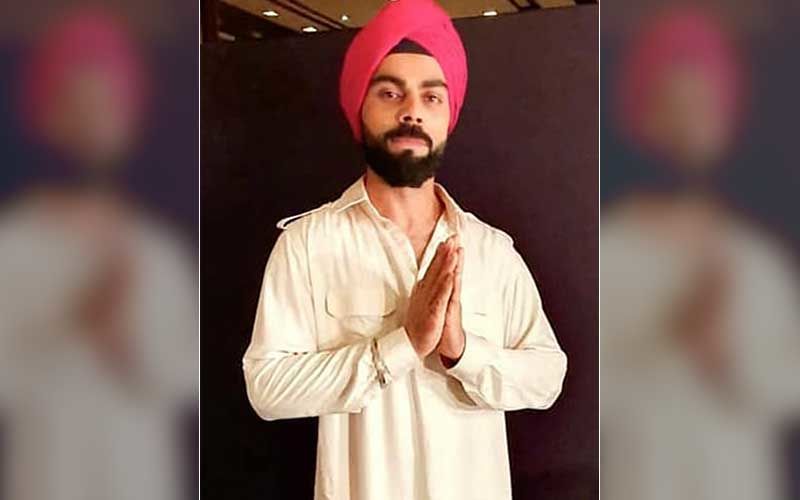 Virat Kohli Poses Like A Cute Punjabi Man Wearing A Pink Turban; Greets His Fans Namaste With Folded Hands In His New Avatar