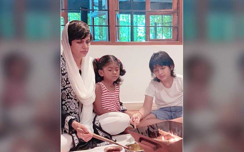 Raj Kaushal’s One Month Death Anniversary: Mandira Bedi Performs Puja With Kids Vir And Tara; Shares A Pic Of The Ritual