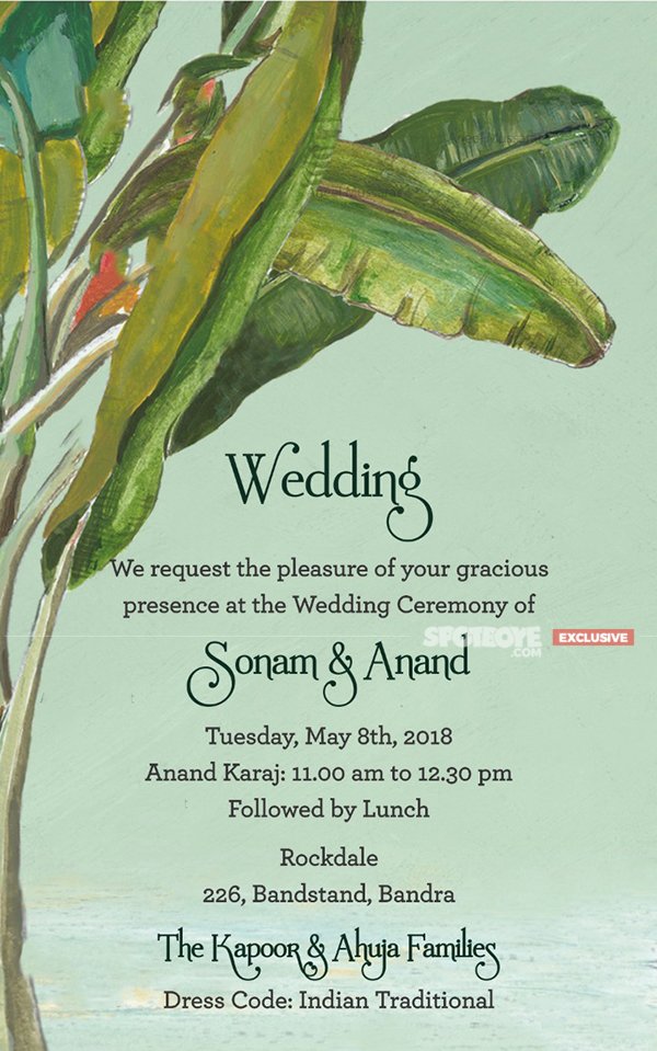 Sonam Anand s Wedding Invite