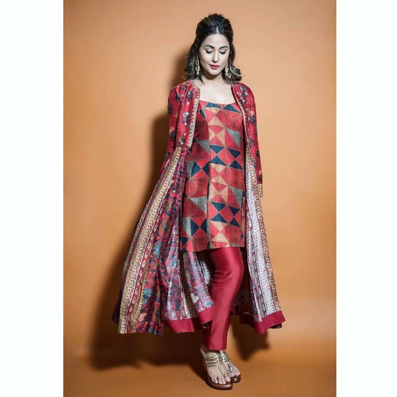 Hina Khan Lights Up This Festive Season In A Hand-Embroidered Maroon ...