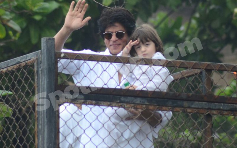 More pics coming in from Mannat of SRK, AbRam wishing Eid Mubarak