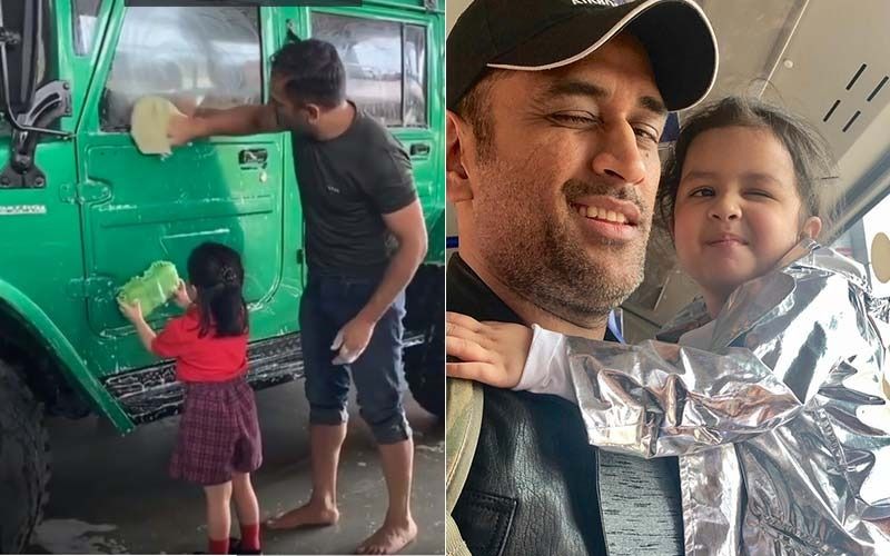 MS Dhoni's Little Daughter Ziva Dhoni Helps Him Wash His Latest Possession Jonga- Video Inside