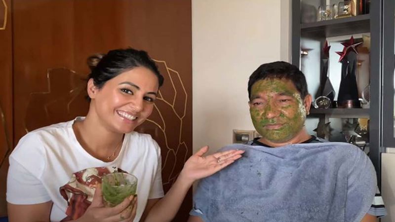 Hina Khan Makes Neem Face Mask At Home; Later Experiments It On Her Dad Who Ends Up Making Goofy Expressions-Video Inside