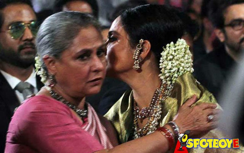 Red-carpet bonhomie: Jaya Bachchan, Rekha hug each other!