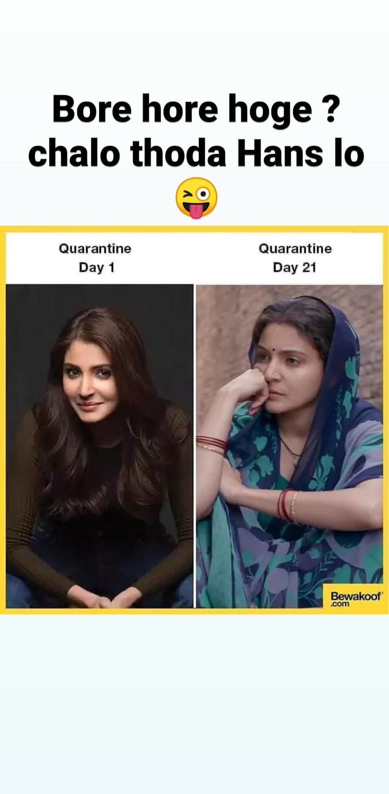 Anushka Sharma Trolls Herself With An Epic Meme Just To Make Her Bored Fans  Laugh; Shares Before And After Quarantine Look-PIC